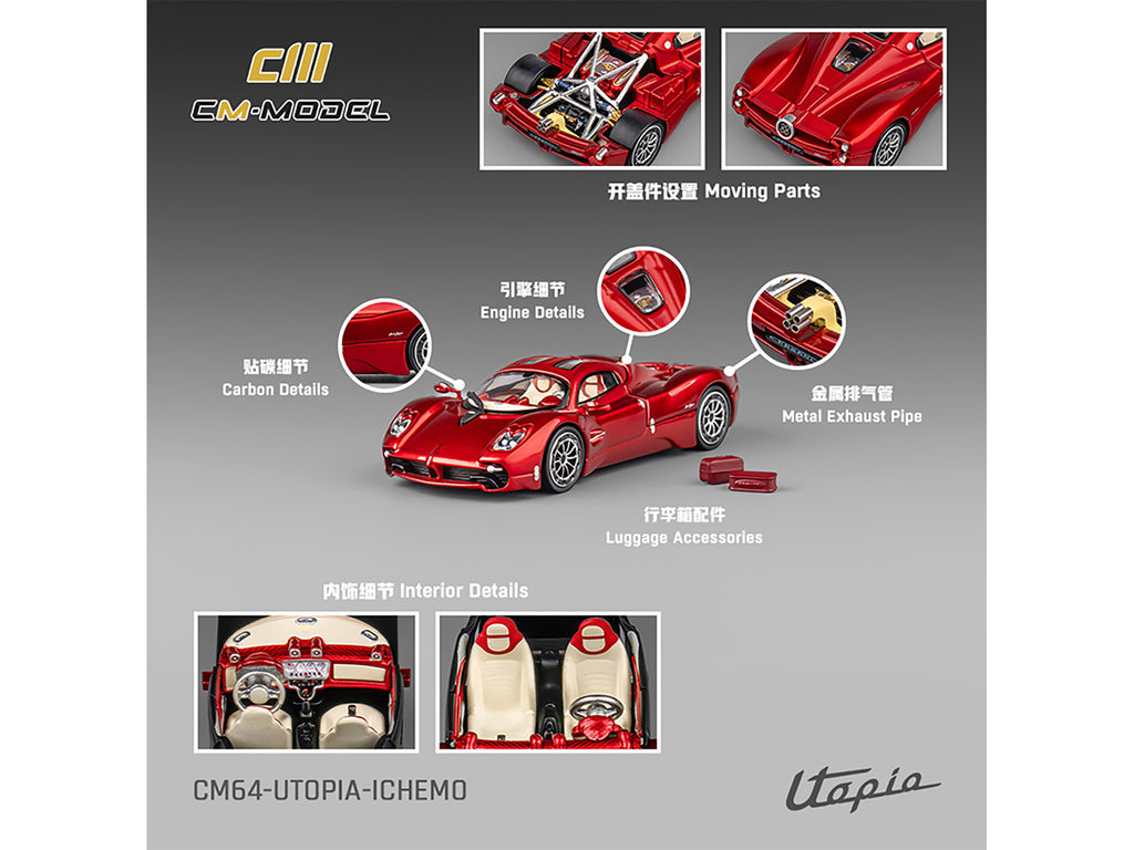 Pagani Utopia Red Metallic with Red Carbon Top 1/64 Diecast Model Car by CM Model - image 4