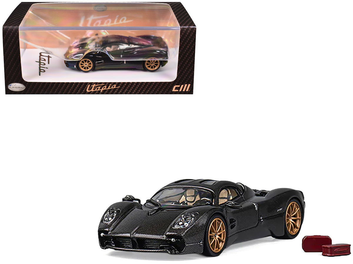 Pagani Utopia Full Carbon with Gold Wheels 1/64 Diecast Model Car by CM Model