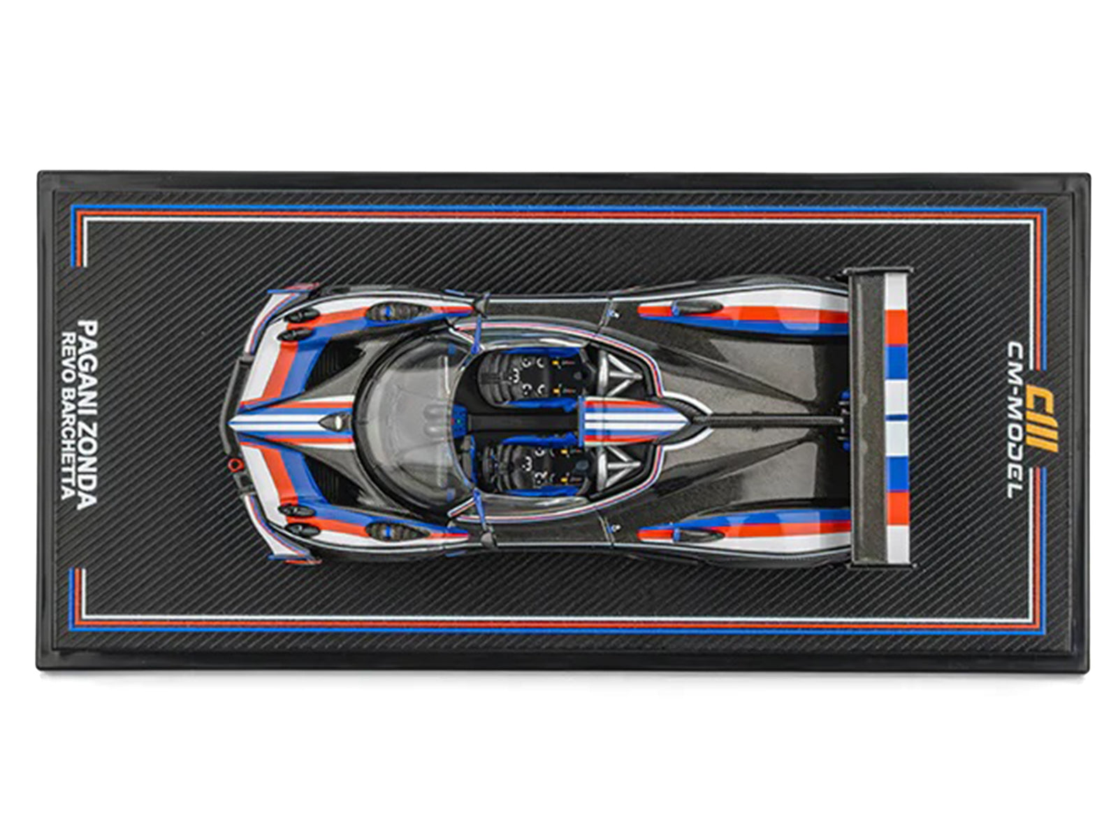 Pagani Zonda Revo Barchetta Carbon with Red White and Blue Stripes 1/64 Diecast Model Car by CM Model - image 5
