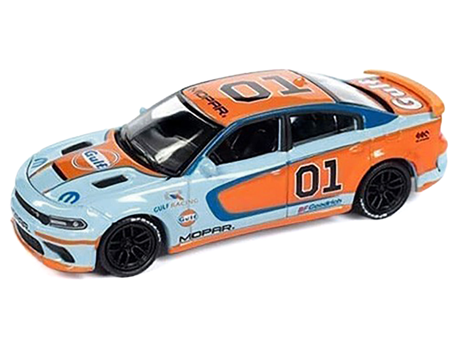2021 Dodge Charger SRT Hellcat #01 "Gulf Oil-MOPAR" Light Blue and Orange Limited Edition to 4800 pieces Worldwide 1/64 Diecast Model Car by Auto World - image 2