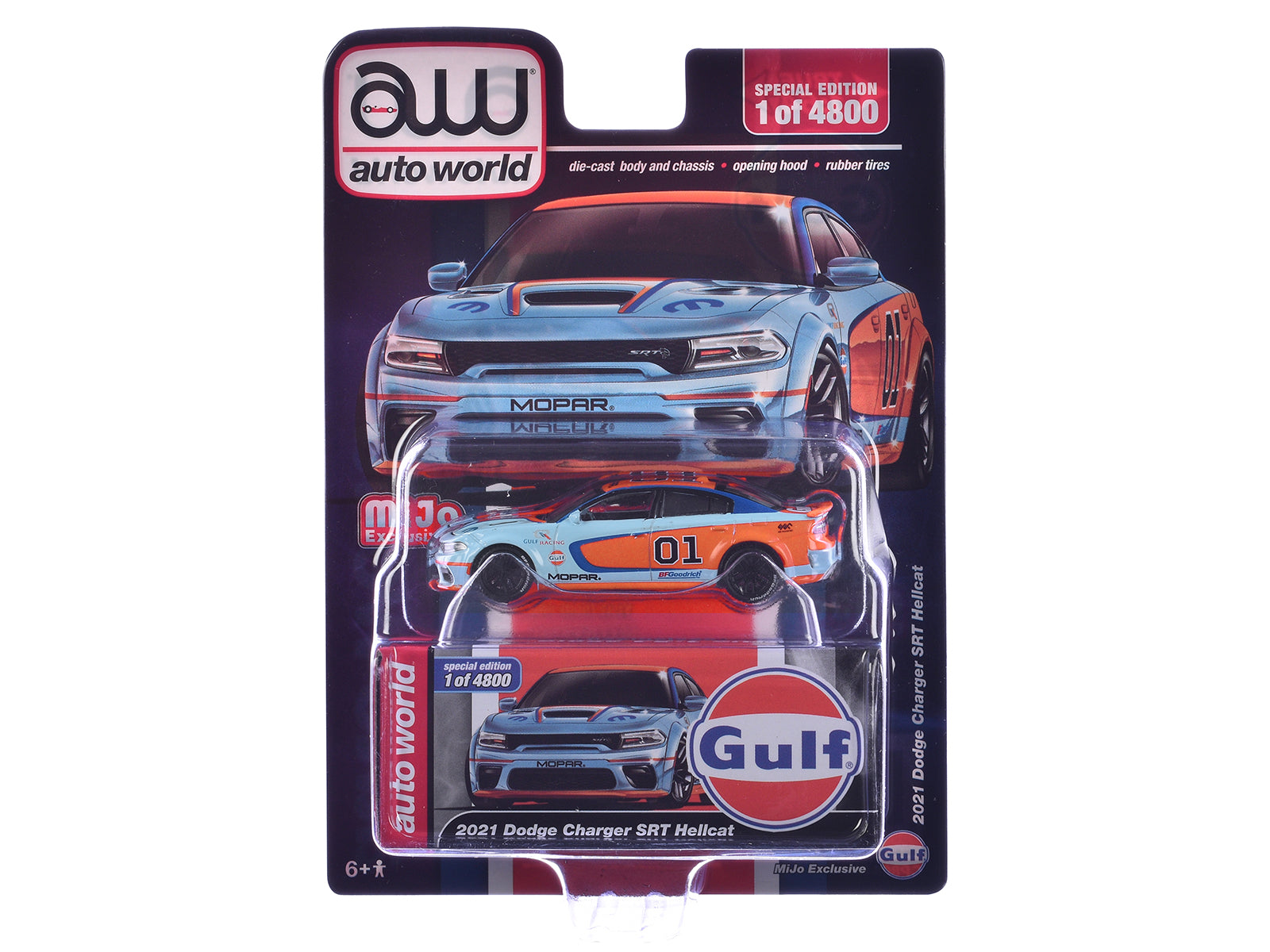 2021 Dodge Charger SRT Hellcat #01 "Gulf Oil-MOPAR" Light Blue and Orange Limited Edition to 4800 pieces Worldwide 1/64 Diecast Model Car by Auto World - image 3