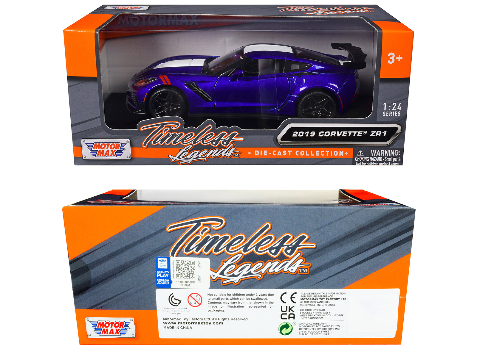 2019 Chevrolet Corvette ZR1 Blue Metallic and White "Timeless Legends" Series 1/24 Diecast Model Car by Motormax - image 3