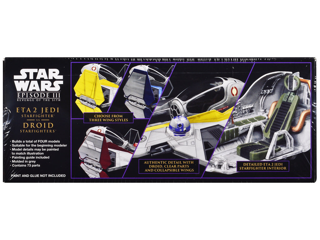Skill 2 Model Kit ETA 2 Jedi Starfighter VS. Droid Starfighters 4 Model Set "Star Wars: Episode III - Revenge of the Sith" (2005) Movie 1/48 Scale Model by AMT - image 2