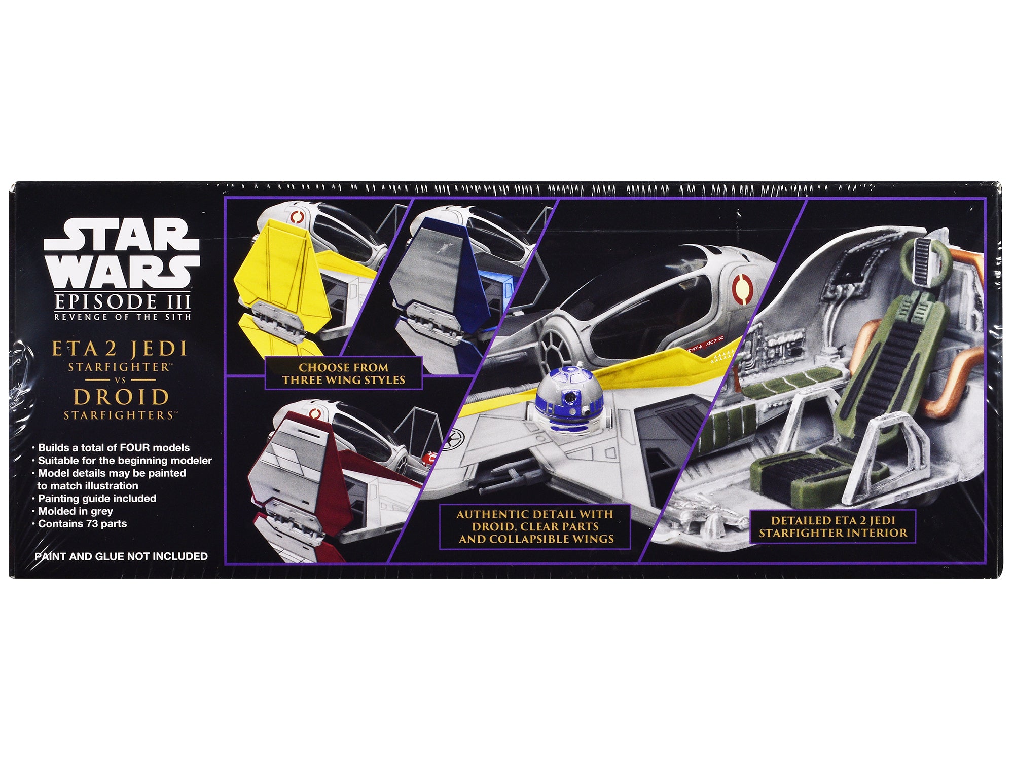 Skill 2 Model Kit ETA 2 Jedi Starfighter VS. Droid Starfighters 4 Model Set "Star Wars: Episode III - Revenge of the Sith" (2005) Movie 1/48 Scale Model by AMT - image 2