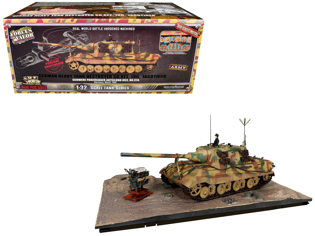German Sd.Kfz.186 Panzerjager Tiger Ausf. B Tank "JagdTiger (Porsche suspension) 3.Kompanie / schwere Panzerjager Abteilung 653 No.314" (1945) German Army "Armored Fighting Vehicle" Series 1/32 Diecast Model by Forces of Valor
