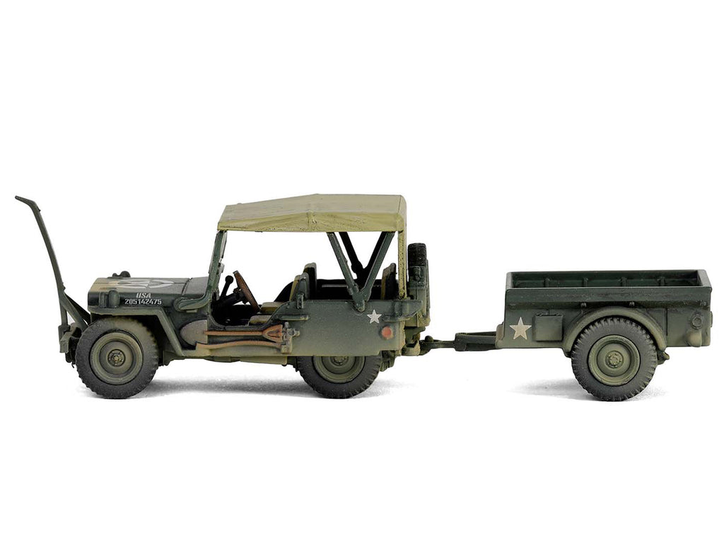 Willys MB Jeep with Trailer Olive Drab (Weathered) with Driver Figure "United States Army" "Mini AFV" Series 1/64 Diecast Model by Forces of Valor - image 2