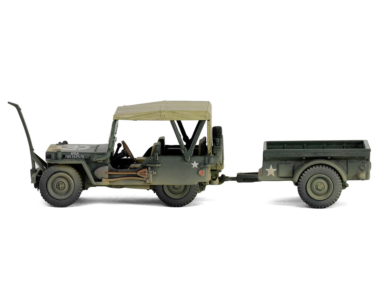 Willys MB Jeep with Trailer Olive Drab (Weathered) with Driver Figure "United States Army" "Mini AFV" Series 1/64 Diecast Model by Forces of Valor - image 2