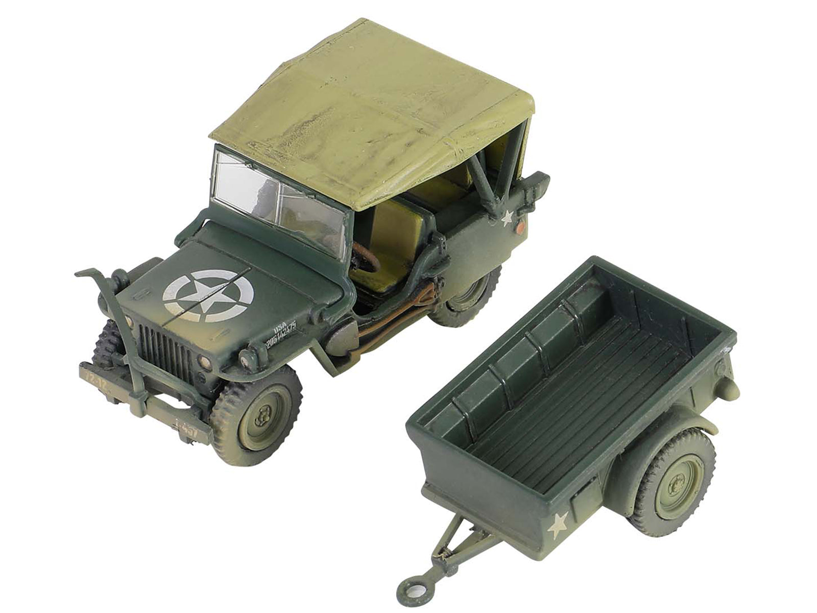 Willys MB Jeep with Trailer Olive Drab (Weathered) with Driver Figure "United States Army" "Mini AFV" Series 1/64 Diecast Model by Forces of Valor - image 3