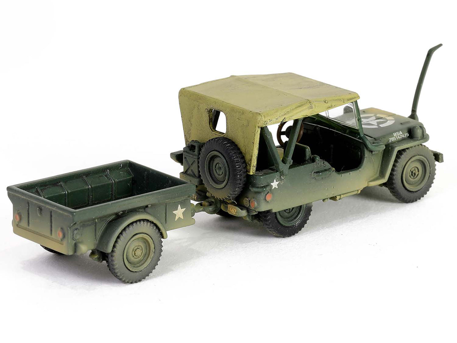 Willys MB Jeep with Trailer Olive Drab (Weathered) with Driver Figure "United States Army" "Mini AFV" Series 1/64 Diecast Model by Forces of Valor - image 4