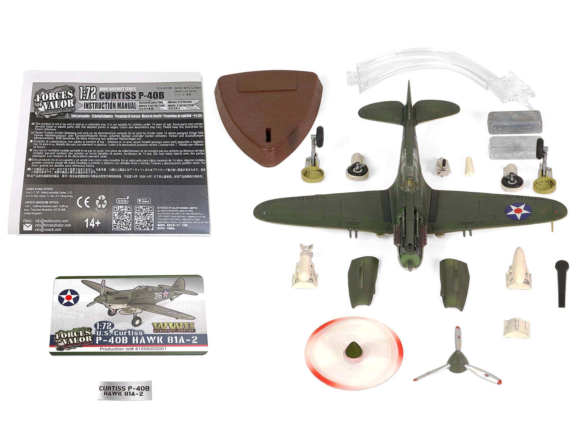 Curtiss P-40B HAWK 81A-2 (P-8127) Aircraft Fighter "47th Pursuit Squadron (15th Pursuit Group) Serial : 316/15P Hawaiian Islands Pearl Habor" (7 December 1941) "WW2 Aircrafts Series" 1/72 Diecast Model by Forces of Valor - image 5