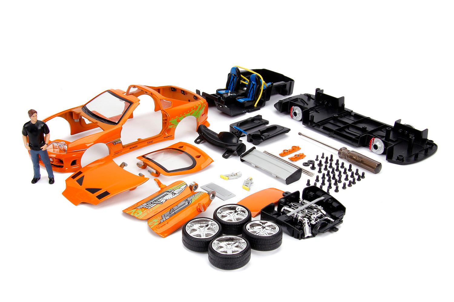 Model Kit Toyota Supra Metallic Orange with Brian Diecast Figure "Fast & Furious" Movie "Build N' Collect" 1/24 Diecast Model Car by Jada - image 2