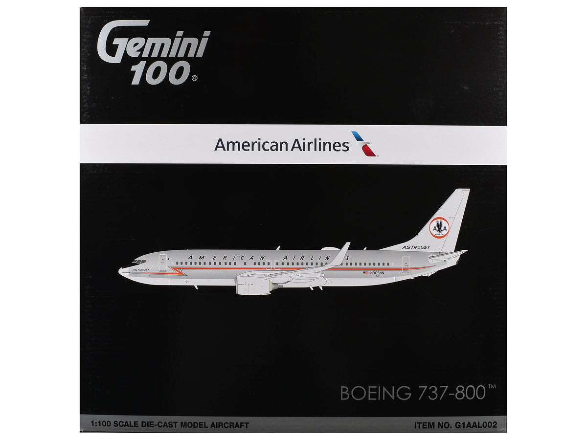 Boeing 737-800 Commercial Aircraft "American Airlines - American Heritage Jet" (N905NN) Silver with Red Stripes "Gemini 100" Series 1/100 Diecast Model Airplane by GeminiJets