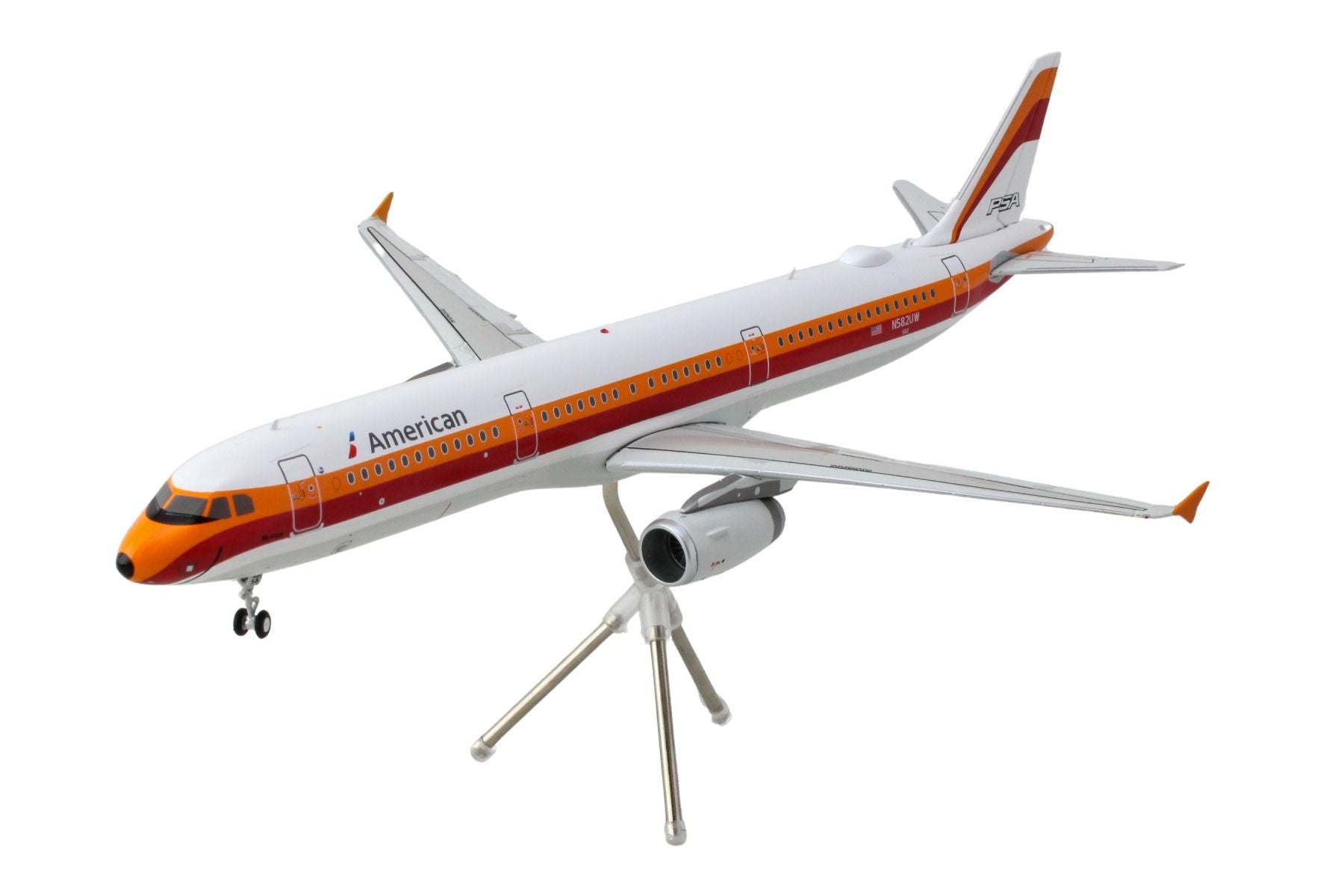 Airbus A321 Commercial Aircraft "American Airlines - PSA" (N582UW) White with Red and Orange Stripes "Gemini 200" Series 1/200 Diecast Model Airplane by GeminiJets - image 2