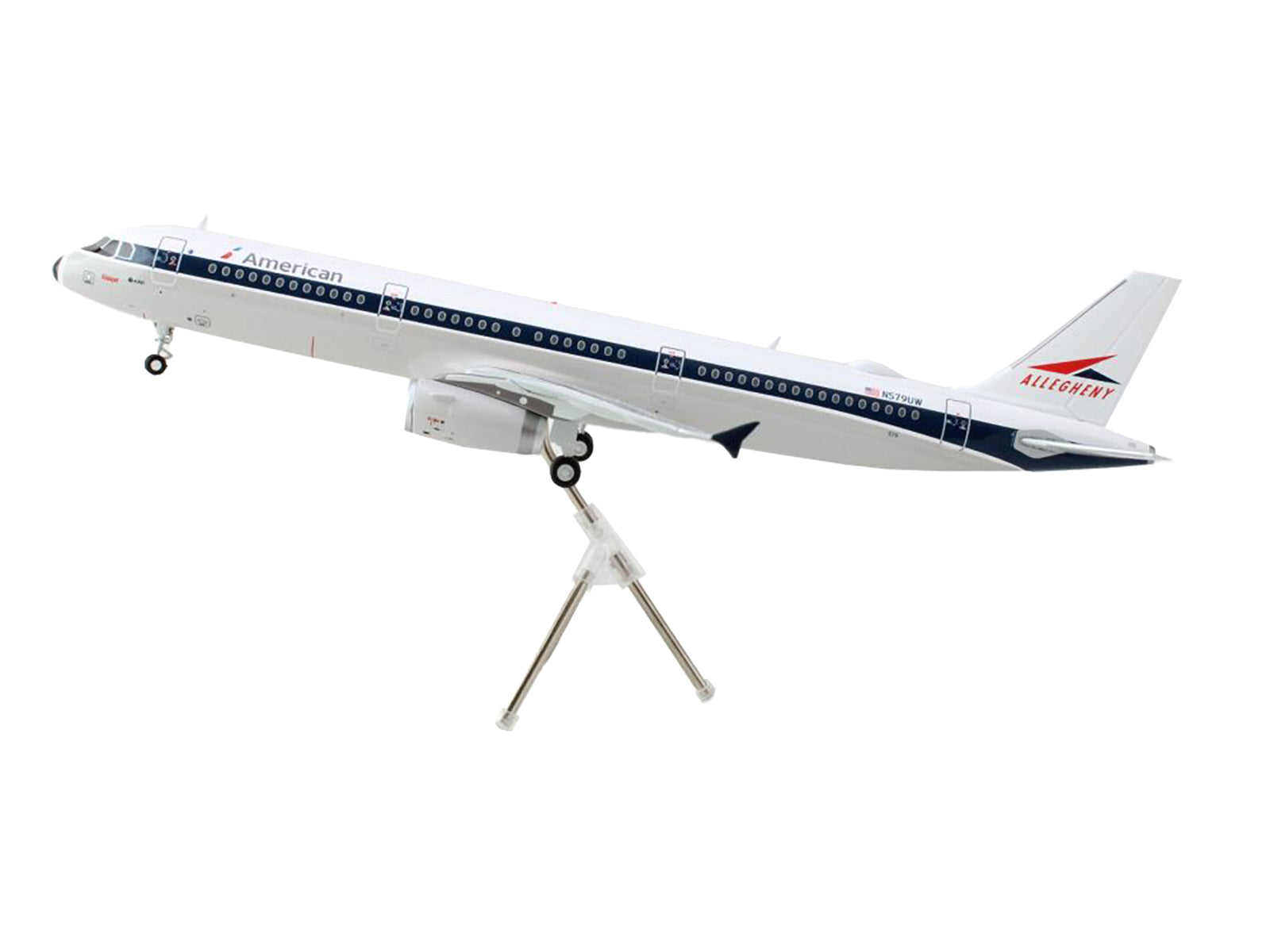 Airbus A321 Commercial Aircraft "American Airlines - Allegheny" (N579UW) White with Blue Stripes "Gemini 200" Series 1/200 Diecast Model Airplane by GeminiJets - image 3