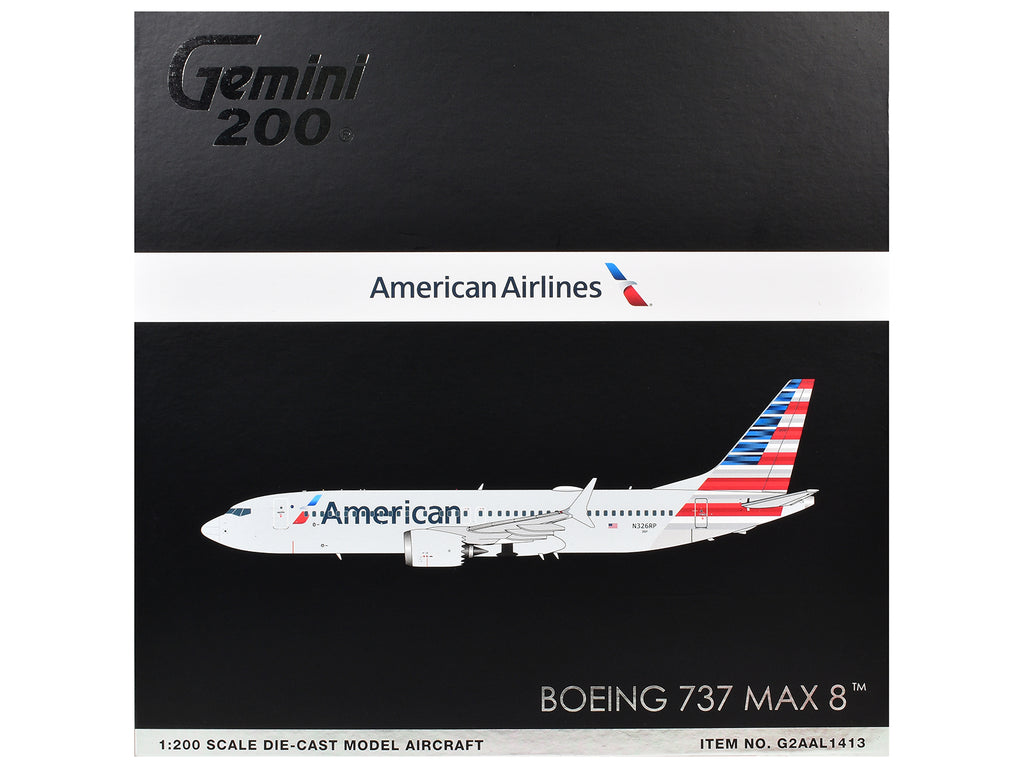 Boeing 737 MAX 8 Commercial Aircraft "American Airlines" (N326RP) Gray with Striped Tail "Gemini 200" Series 1/200 Diecast Model by GeminiJets - image 3