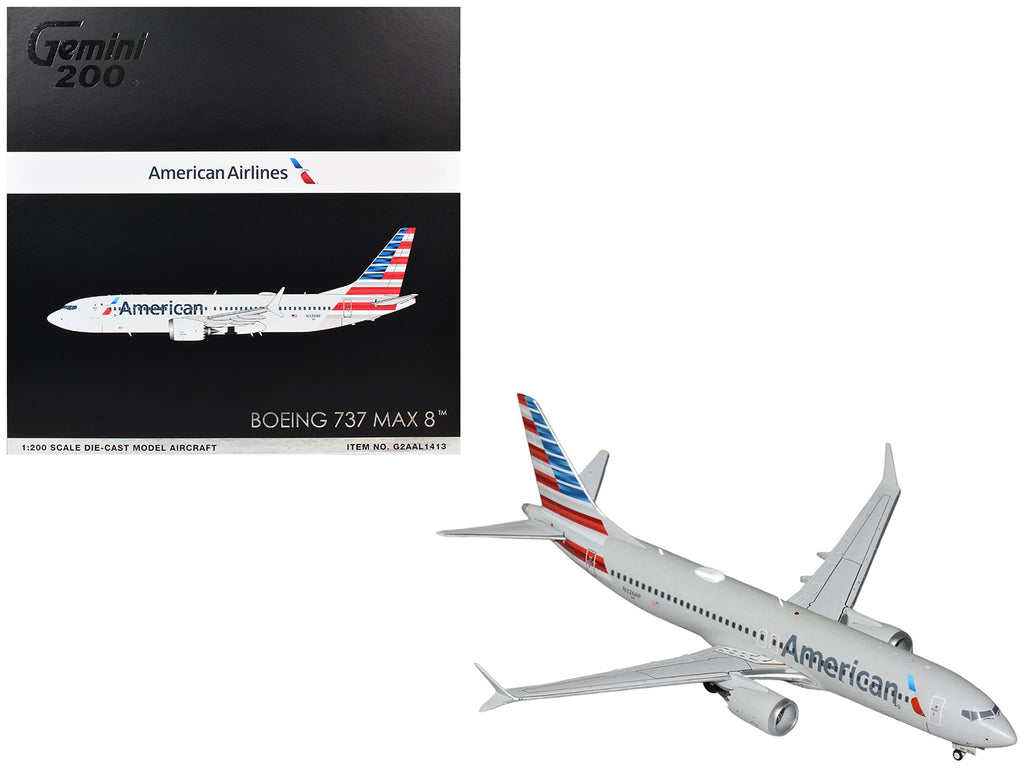 Boeing 737 MAX 8 Commercial Aircraft "American Airlines" (N326RP) Gray with Striped Tail "Gemini 200" Series 1/200 Diecast Model by GeminiJets