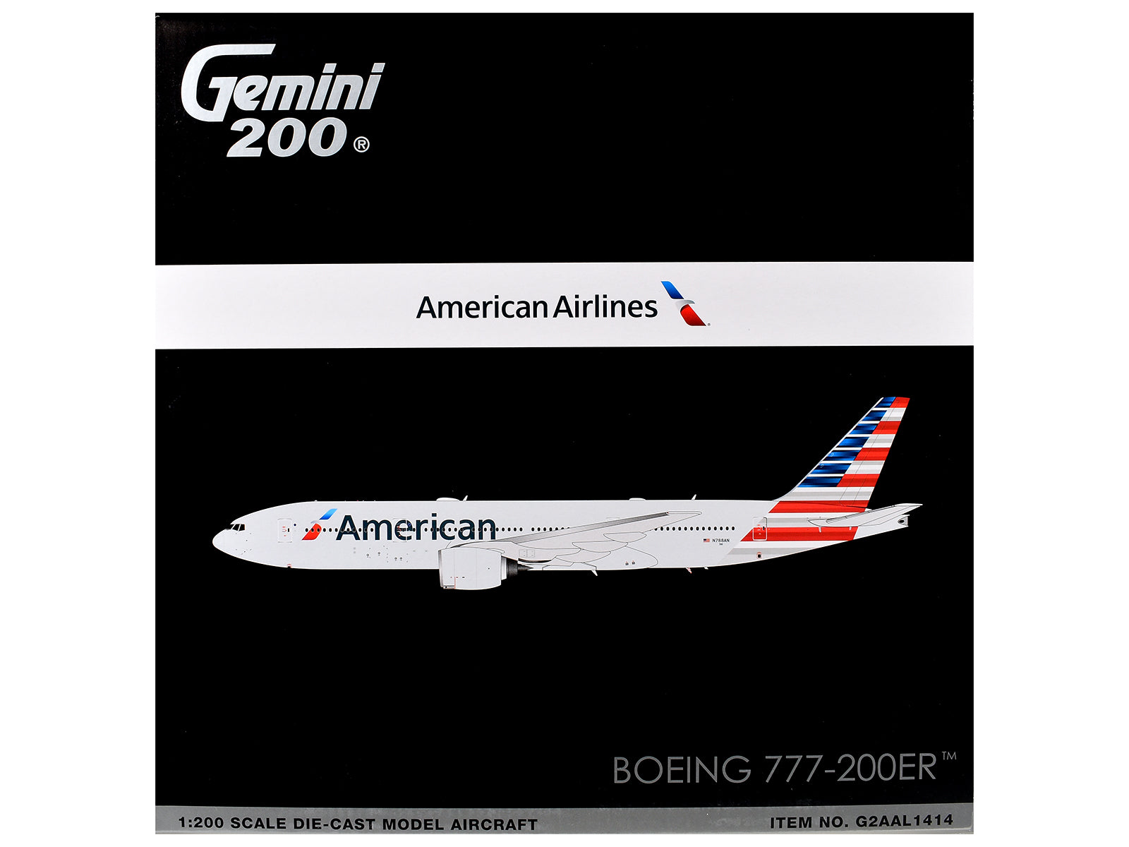 Boeing 777-200ER Commercial Aircraft "American Airlines" (N788AN) Silver with Striped Tail "Gemini 200" 1/200 Diecast Model Airplane by GeminiJets - image 3
