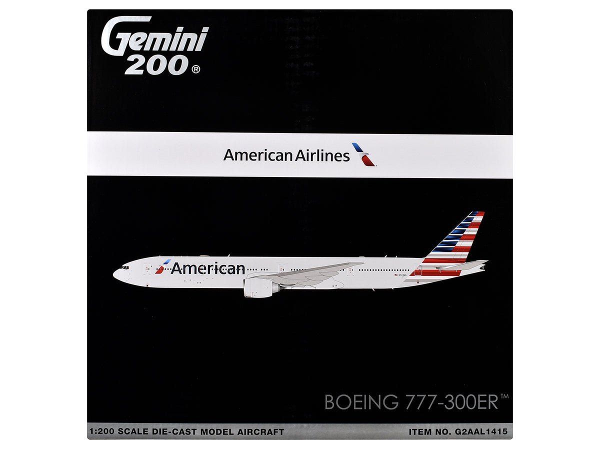 Boeing 777-300ER Commercial Aircraft "American Airlines" (N722AN) Silver with Striped Tail "Gemini 200" Series 1/200 Diecast Model Airplane by GeminiJets - image 3