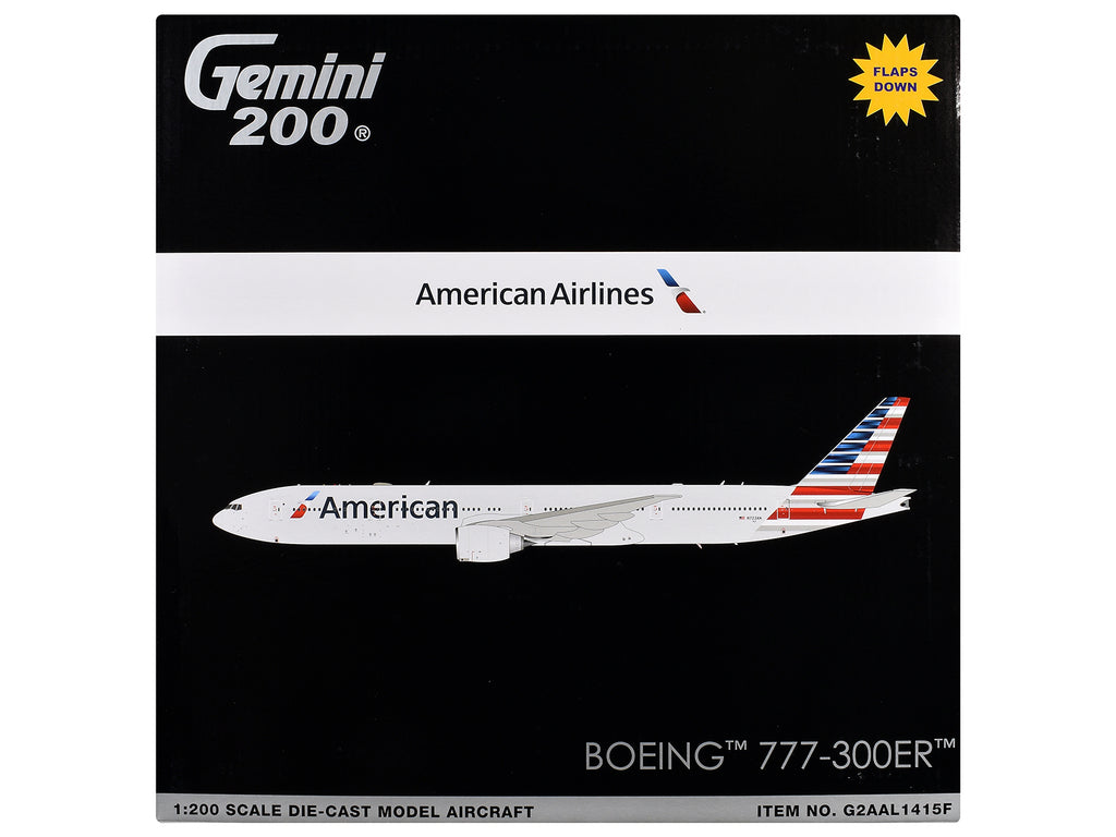 Boeing 777-300ER Commercial Aircraft with Flaps Down Configuration "American Airlines" (N722AN) Silver with Striped Tail "Gemini 200" Series  1/200 Diecast Model Airplane by GeminiJets - image 3