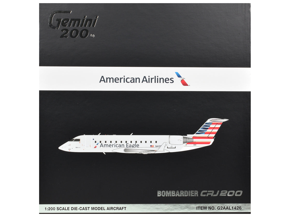 Bombardier CRJ200 Commercial Aircraft "American Eagle" (N420AW) Gray with Striped Tail "Gemini 200" Series 1/200 Diecast Model Airplane by GeminiJets