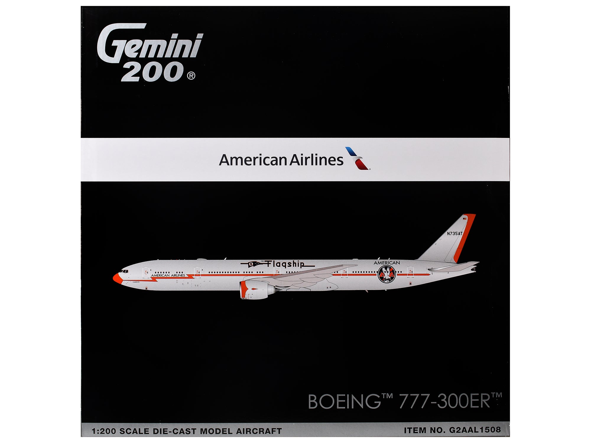 Boeing 777-300ER Commercial Aircraft "American Airlines - Flagship DFW" (N735AT) Silver with Otange Stripes "Gemini 200" Series 1/200 Diecast Model by GeminiJets - image 3
