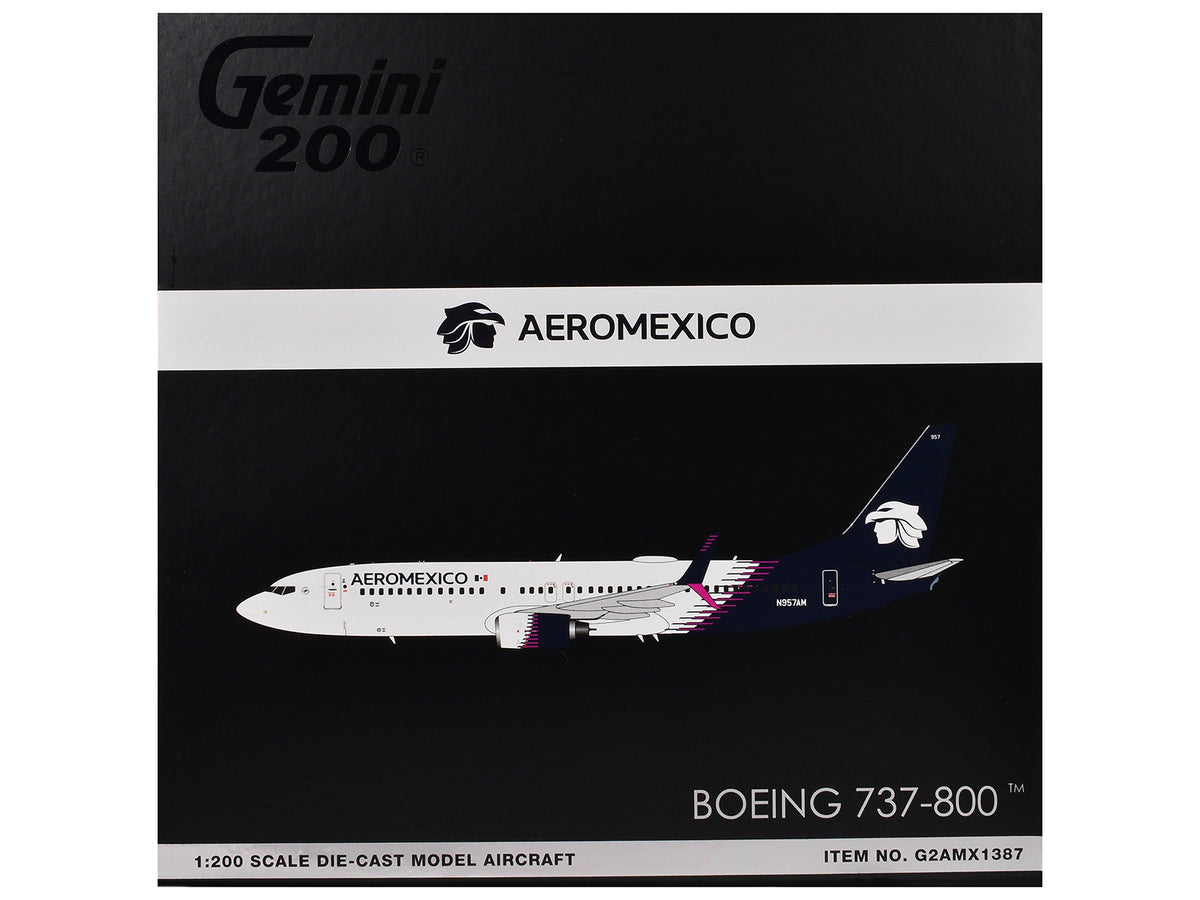 Boeing 737-800 Commercial Aircraft "AeroMexico" (N957AM) White with Dark Blue Tail "Gemini 200" Series 1/200 Diecast Model Airplane by GeminiJets - image 3