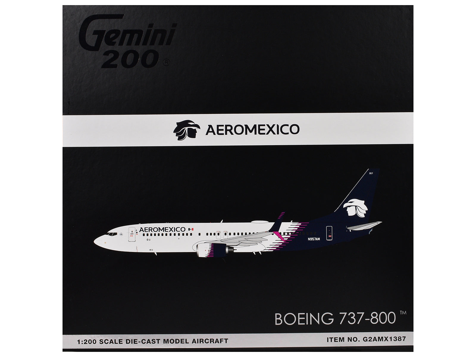 Boeing 737-800 Commercial Aircraft "AeroMexico" (N957AM) White with Dark Blue Tail "Gemini 200" Series 1/200 Diecast Model Airplane by GeminiJets - image 3