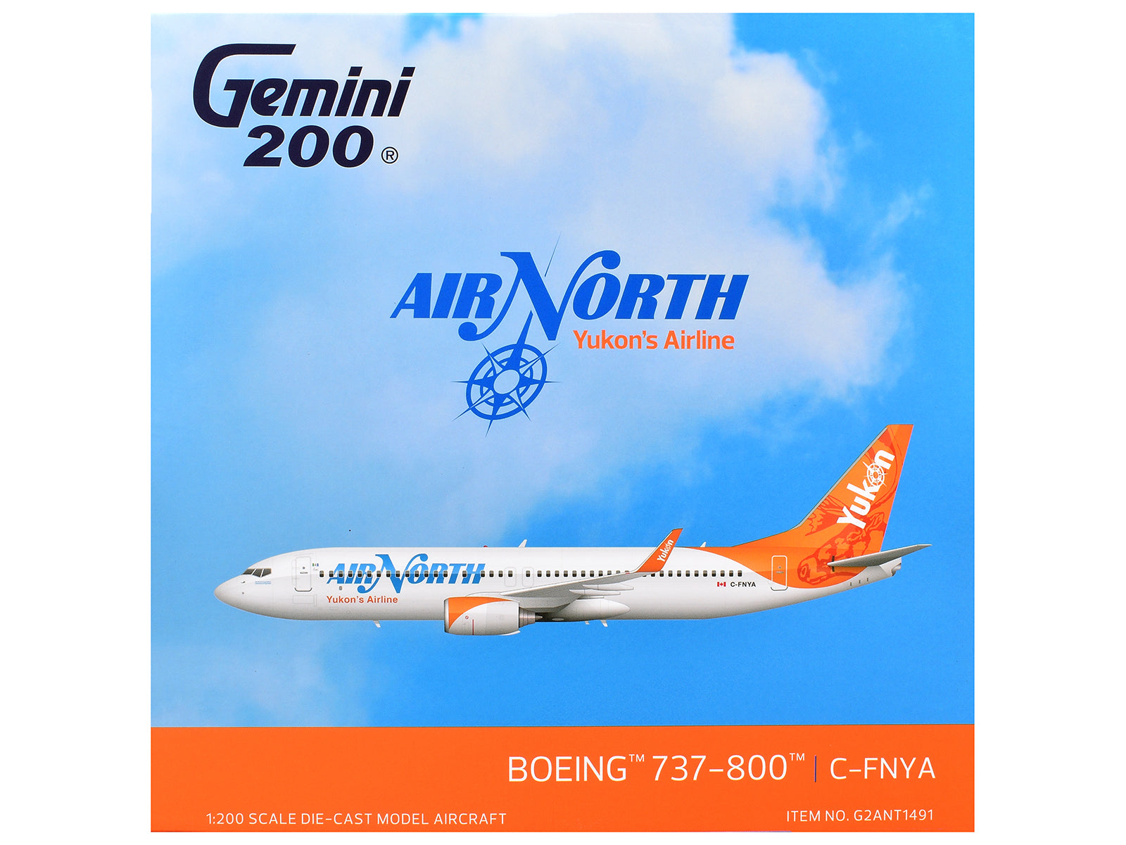 Boeing 737-800 Commercial Aircraft "Air North" (C-FNYA) White with Orange Tail "Gemini 200" 1/200 Diecast Model by GeminiJets - image 3