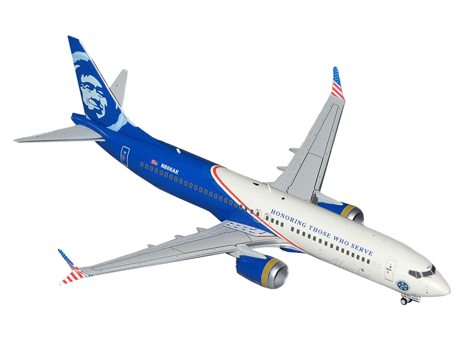 Boeing 737 MAX 8 Commercial Aircraft "Alaska Airlines - Honoring Those Who Serve" (N806AK) White and Blue "Gemini 200" Series 1/200 Diecast Model Airplane by GeminiJets - image 2