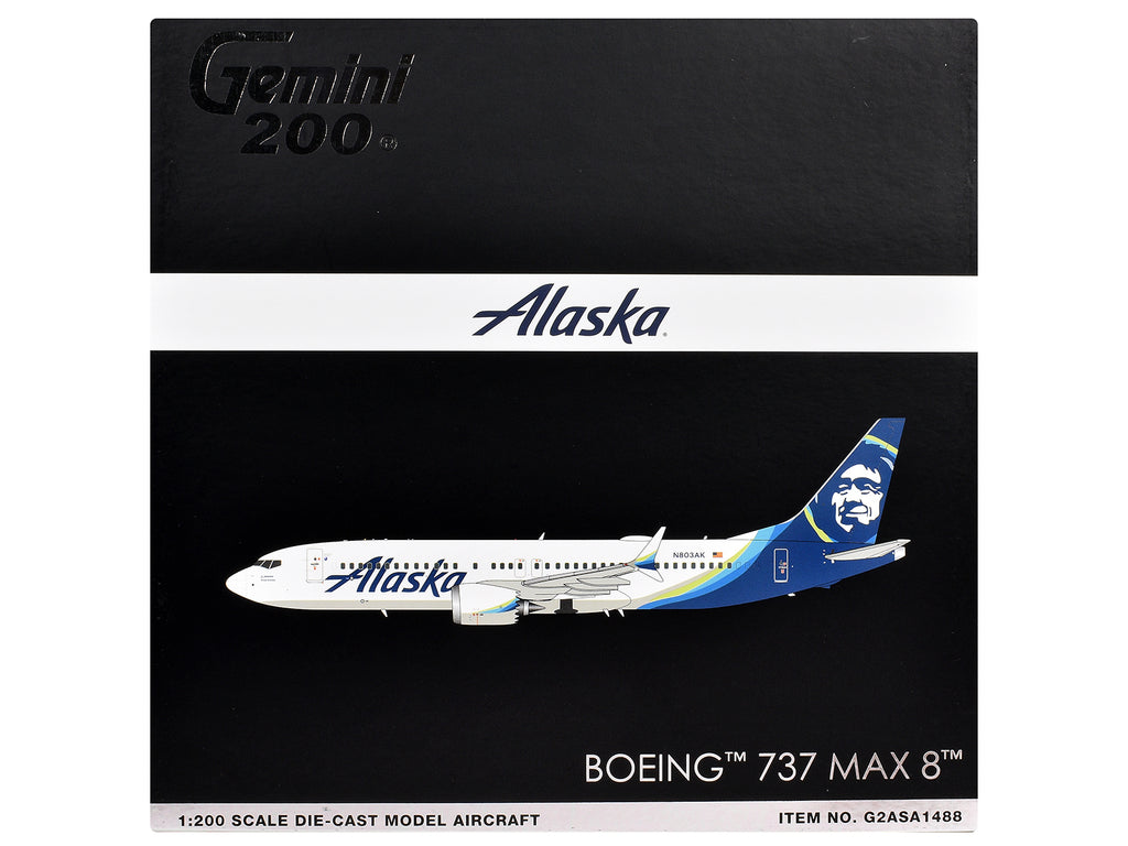 Boeing 737 MAX 8 Commercial Aircraft "Alaska Airlines" (N803AK) White with Blue Tail "Gemini 200" Series 1/200 Diecast Model Airplane by GeminiJets - image 3