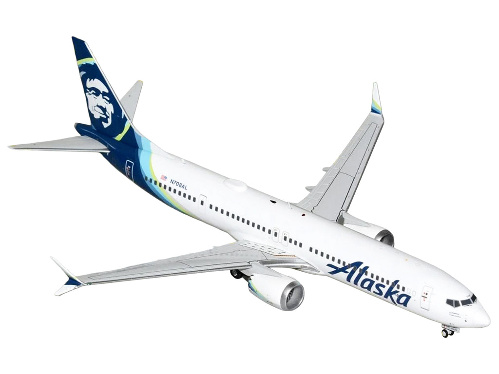 Boeing 737 MAX 9 Commercial Aircraft "Alaska Airlines" (N708AL) White with Blue Tail "Gemini 200" Series 1/200 Diecast Model Airplane by GeminiJets