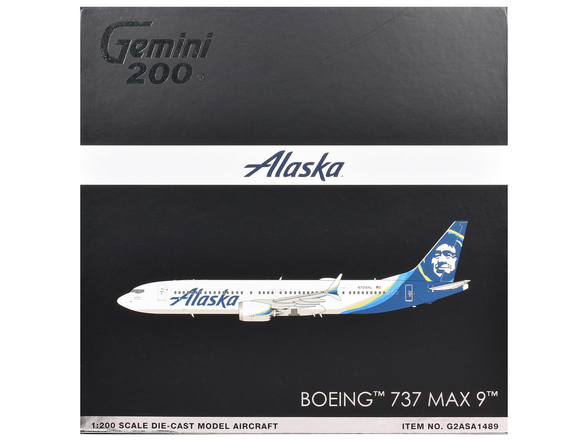 Boeing 737 MAX 9 Commercial Aircraft "Alaska Airlines" (N708AL) White with Blue Tail "Gemini 200" Series 1/200 Diecast Model Airplane by GeminiJets