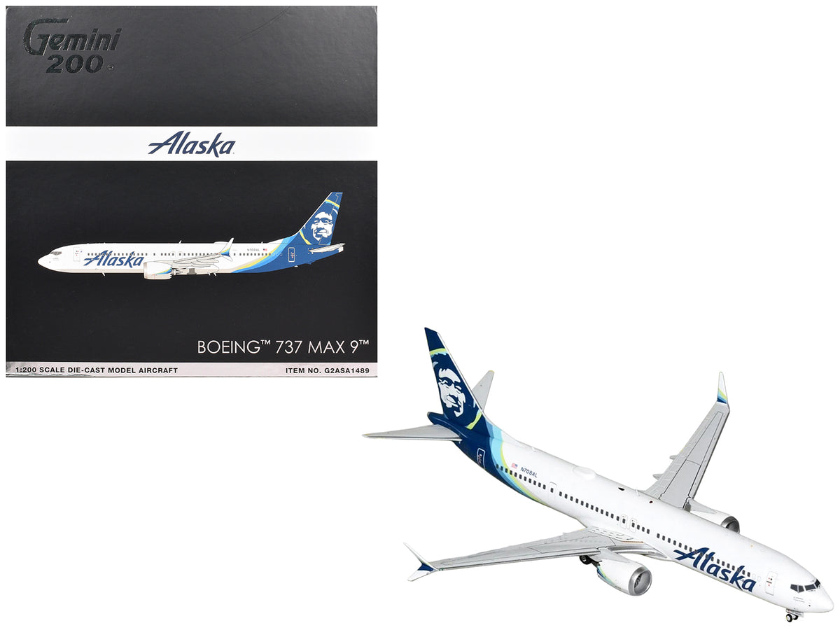 Boeing 737 MAX 9 Commercial Aircraft "Alaska Airlines" (N708AL) White with Blue Tail "Gemini 200" Series 1/200 Diecast Model Airplane by GeminiJets