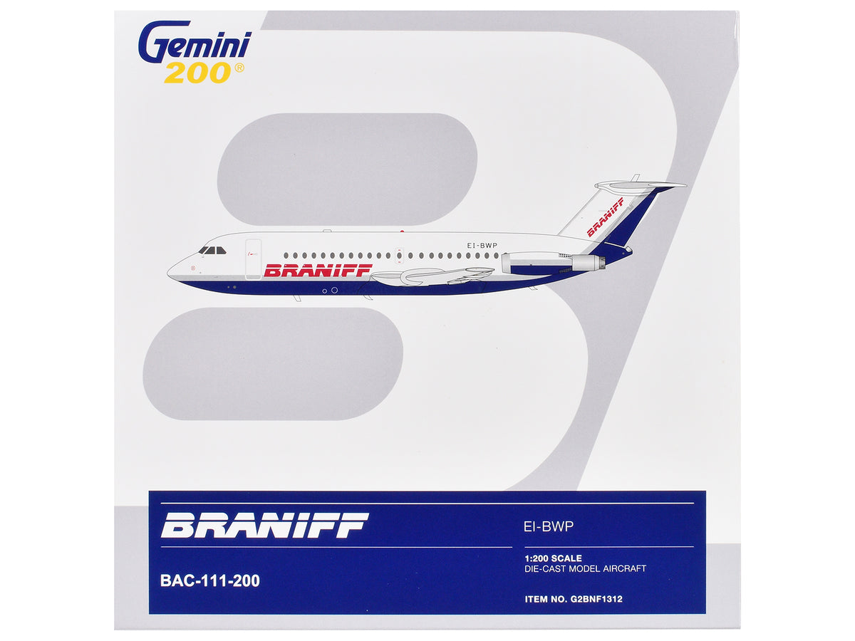 BAC 111-200 Commercial Aircraft "Braniff International Airways" (EI-BWP) White with Blue Tail "Gemini 200" Series 1/200 Diecast Model Airplane by GeminiJets - image 3