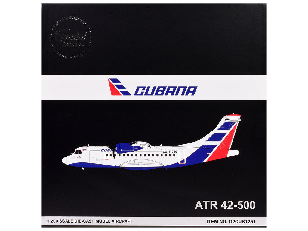 ATR 42-500 Commercial Aircraft "Cubana" (CU-T1240) White with Blue and Red Tail "Gemini 200" Series 1/200 Diecast Model Airplane by GeminiJets - image 3