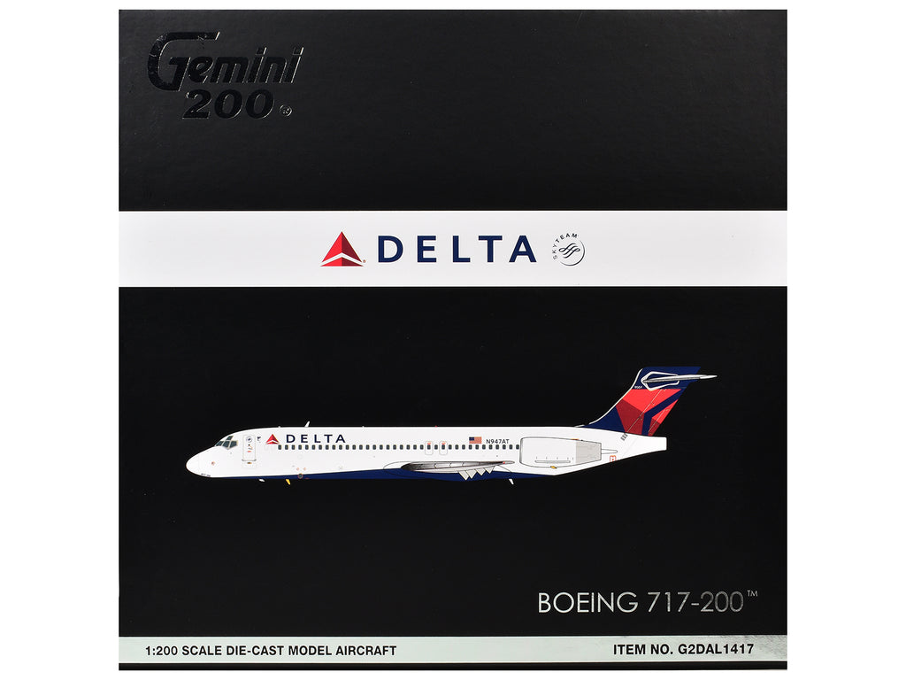 Boeing 717-200 Commercial Aircraft "Delta Air Lines" (N947AT) White with Blue and Red Tail "Gemini 200" Series 1/200 Diecast Model by GeminiJets - image 3