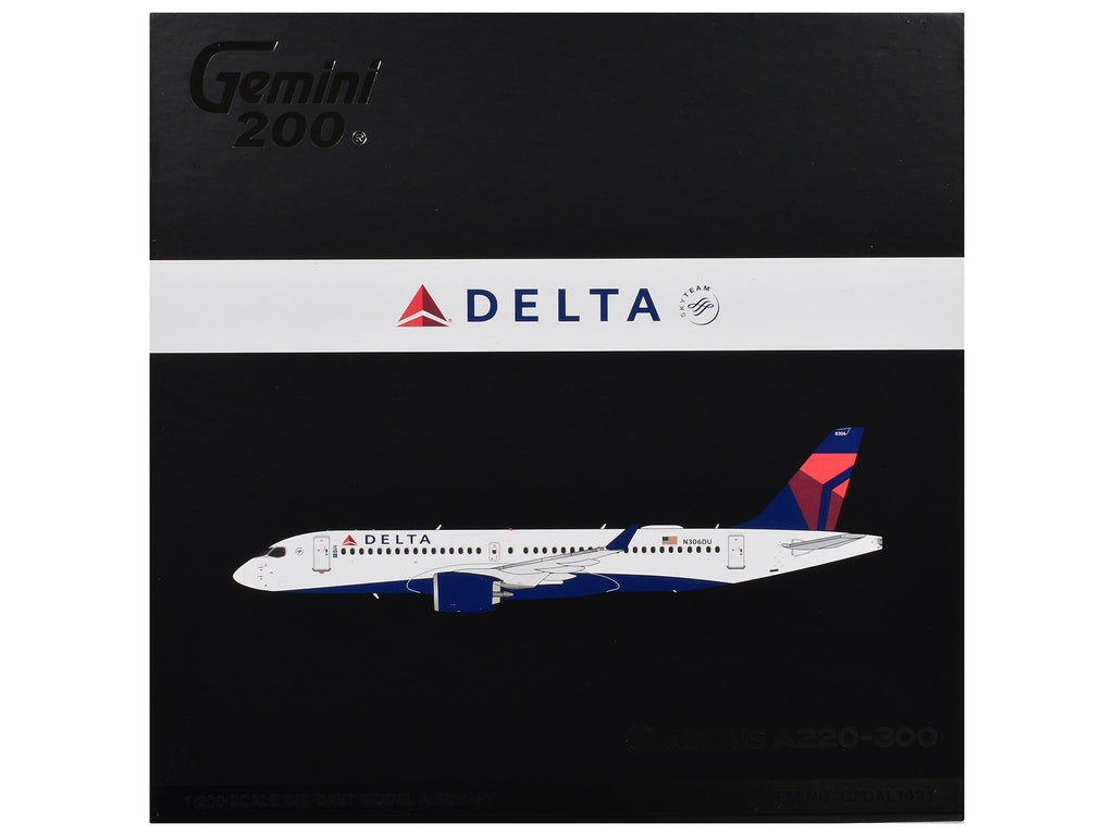 Airbus A220-300 Commercial Aircraft "Delta Air Lines" (N306DU) White with Red and Blue Tail "Gemini 200" Series 1/200 Diecast Model Airplane by GeminiJets