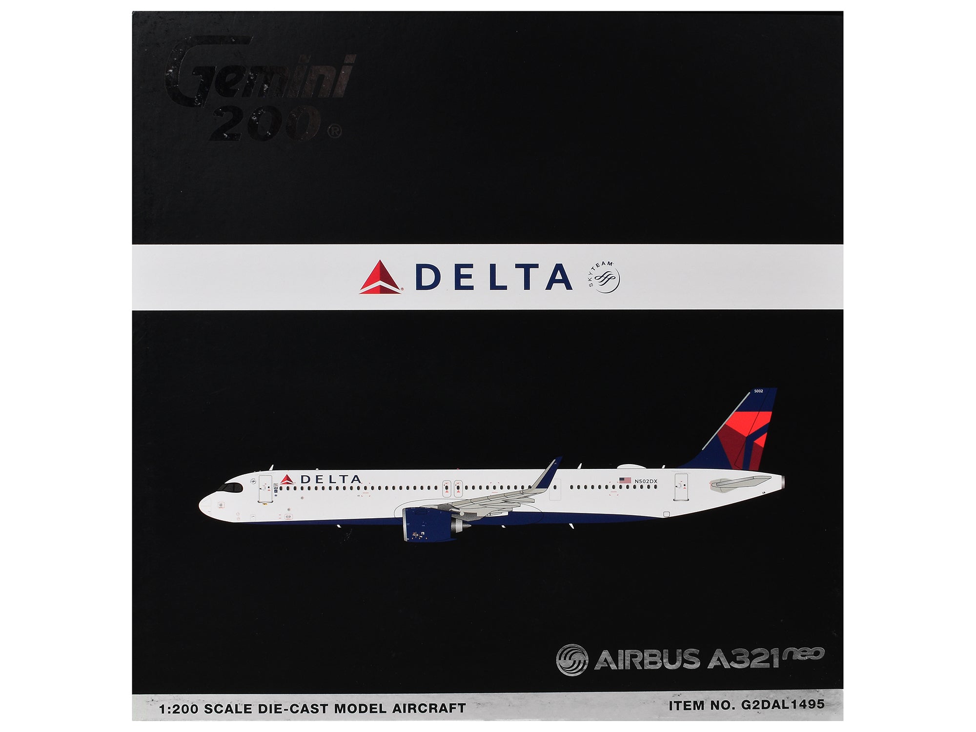 Airbus A321neo Commercial Aircraft "Delta Air Lines" (N502DX) White with Blue and Red Tail "Gemini 200" 1/200 Diecast Model Airplane by GeminiJets - image 3
