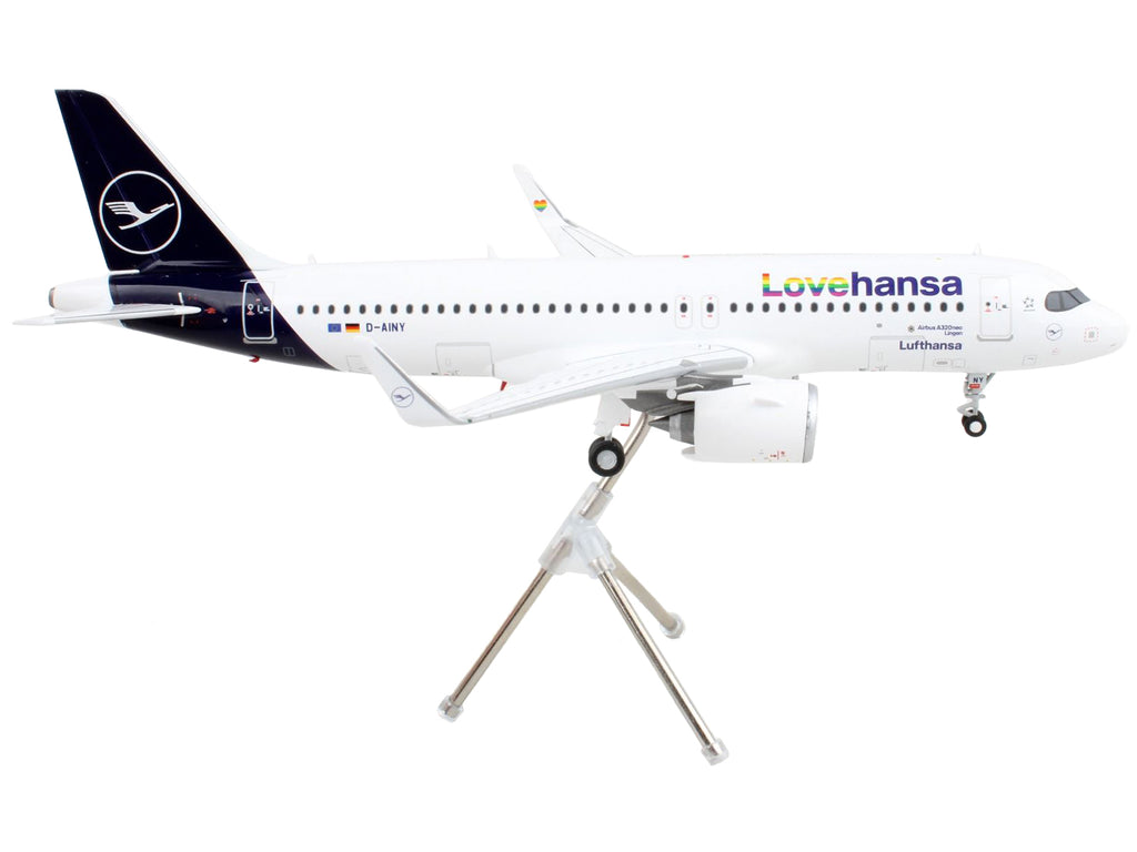 Airbus A320neo Commercial Aircraft "Lufthansa - LoveHansa" White with Blue Tail "Gemini 200" Series 1/200 Diecast Model Airplane by GeminiJets - image 2