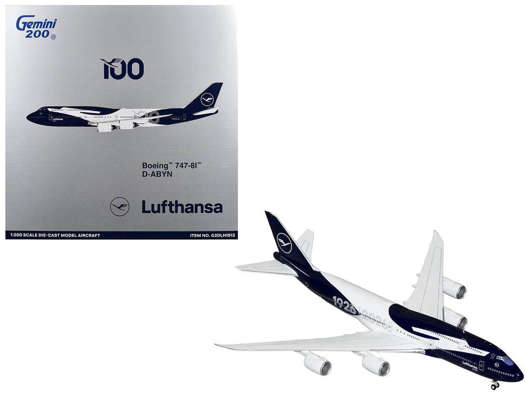 Boeing 747-8I Commercial Aircraft "Lufthansa 100 Years" (D-ABYN) Dark Blue and White "Gemini 200" Series 1/200 Diecast Model Airplane by GeminiJets