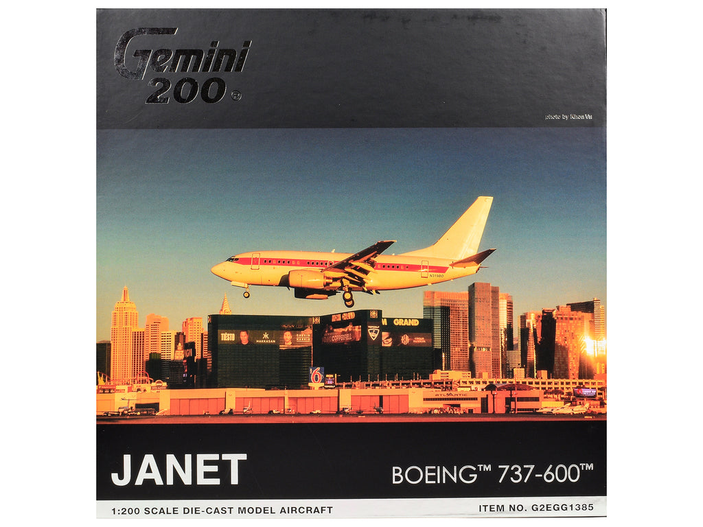 Boeing 737-600 Commercial Aircraft "EG&G - Janet Airlines" (N319BD) White with Red Stripes "Gemini 200" Series 1/200 Diecast Model Airplane by GeminiJets