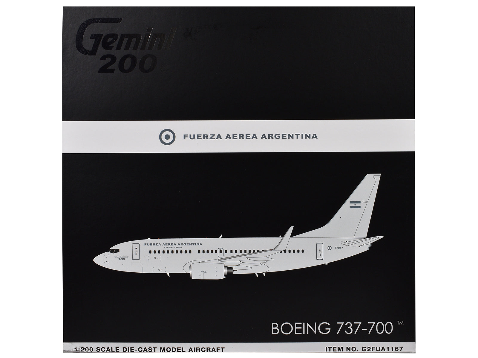 Boeing 737-700 Transport Aircraft "Fuerza Aerea Argentina (Air Force)" (T-99) Gray "Gemini 200" Series 1/200 Diecast Model Airplane by GeminiJets - image 3