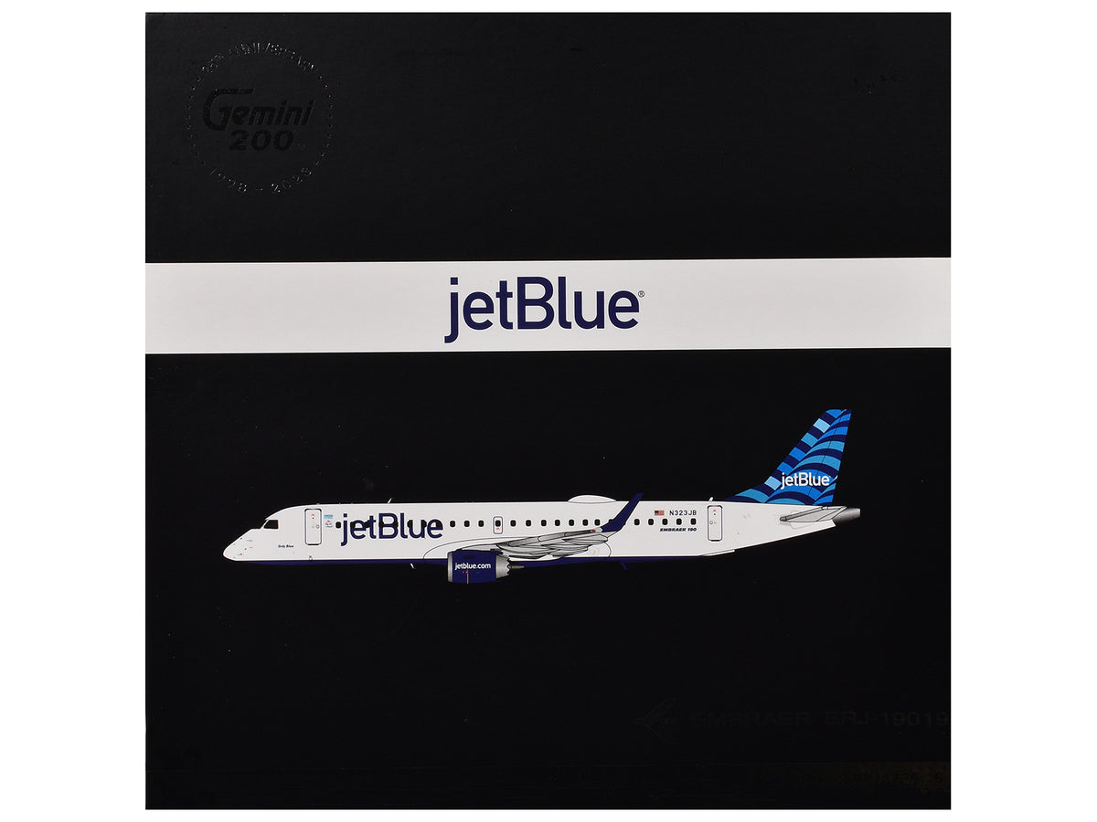Embraer ERJ-190 Commercial Aircraft "JetBlue Airways" (N323JB) White with Blue Striped Tail "Gemini 200" Series 1/200 Diecast Model Airplane by GeminiJets - image 3