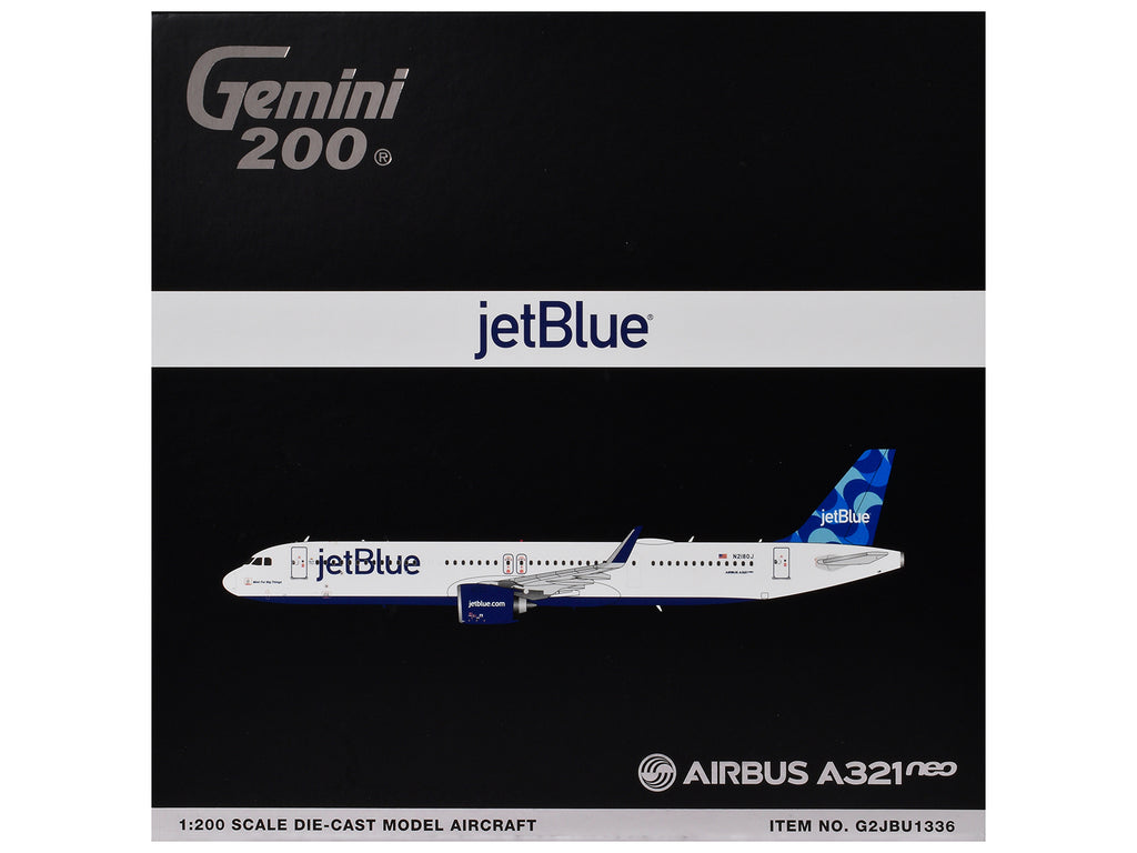 Airbus A321neo Commercial Aircraft "JetBlue Airways" (N2180J) White with Blue Tail "Gemini 200" Series 1/200 Diecast Model by GeminiJets - image 3