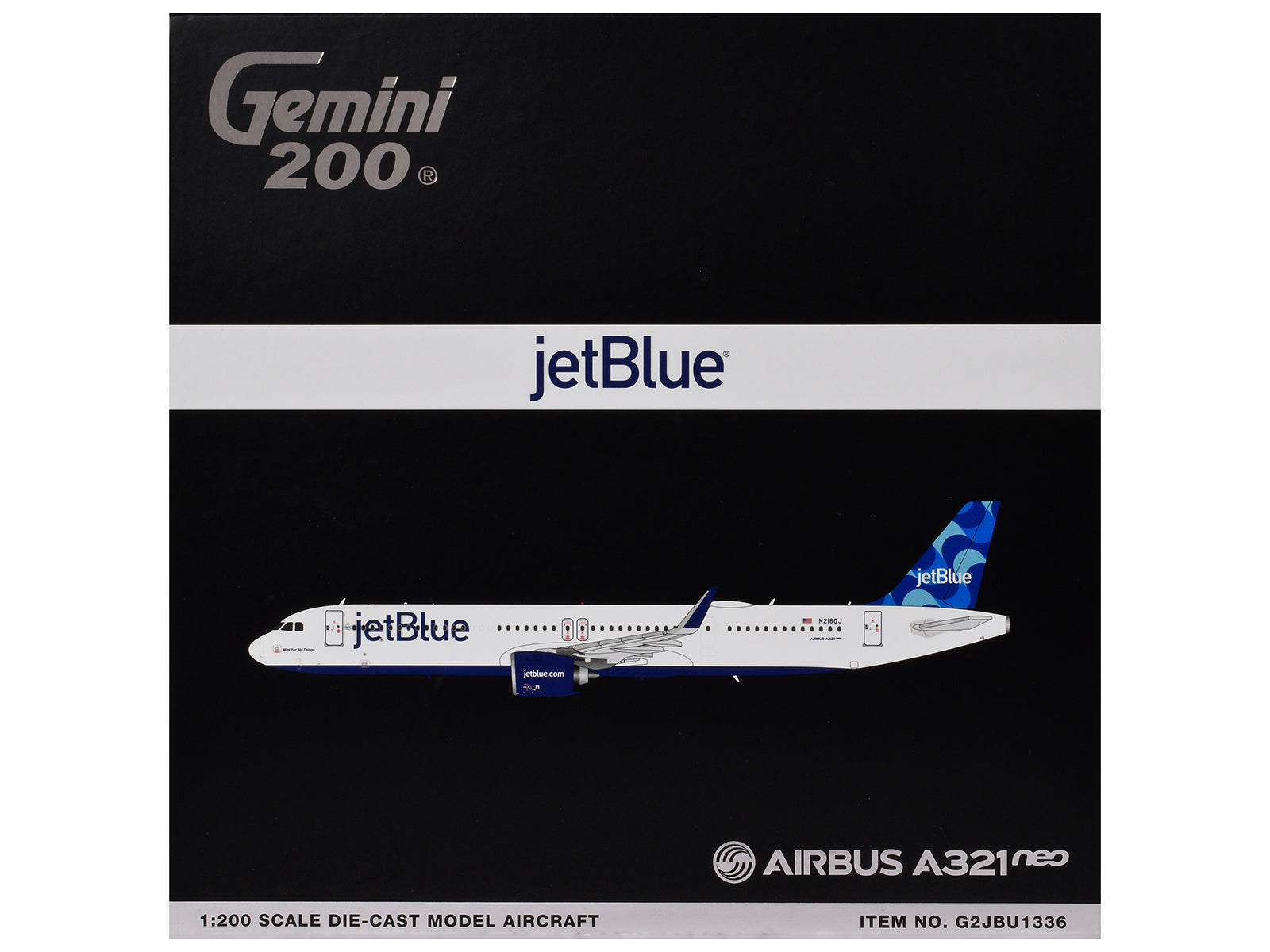 Airbus A321neo Commercial Aircraft "JetBlue Airways" (N2180J) White with Blue Tail "Gemini 200" Series 1/200 Diecast Model by GeminiJets - image 3