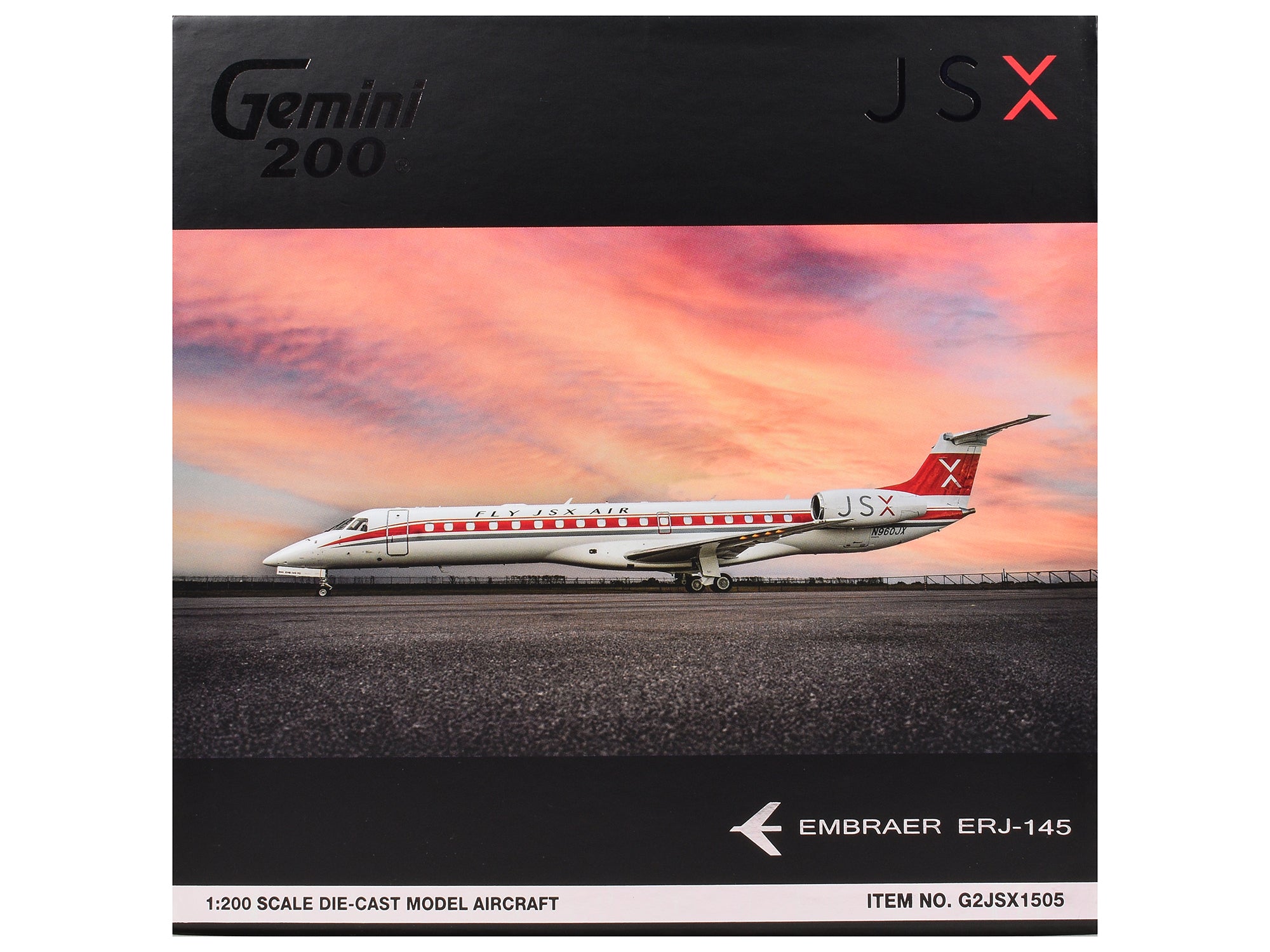 Embraer ERJ-145 Commercial Aircraft "JSX" (N960JX) White with Red Stripes "Gemini 200" Series 1/200 Diecast Model Airplane by GeminiJets