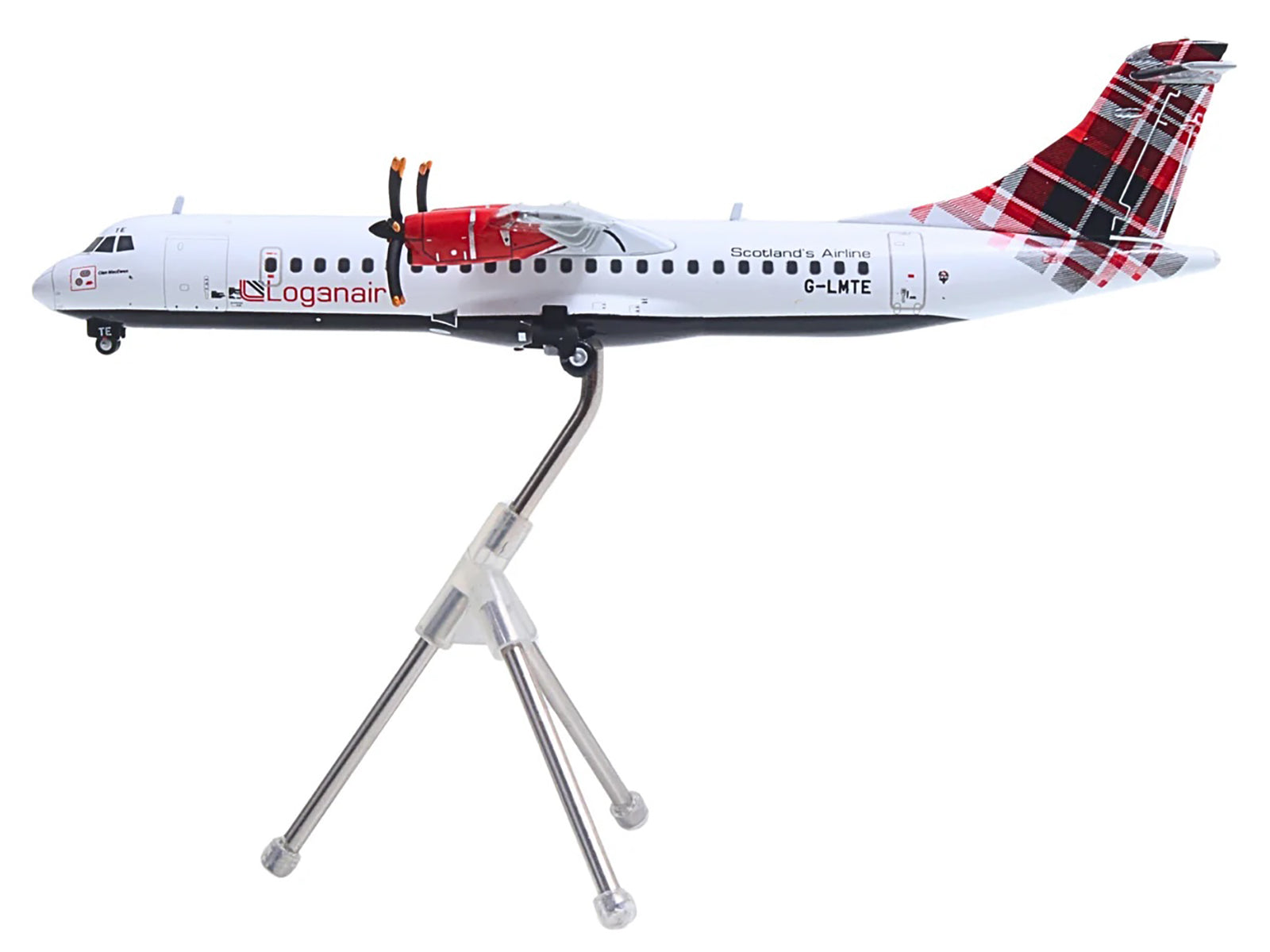 ATR 72-600 Commercial Aircraft "Loganair - Scotland's Airline" (G-LMTE) White with Red Plaid Tail "Gemini 200" Series 1/200 Diecast Model Airplane by GeminiJets - image 3