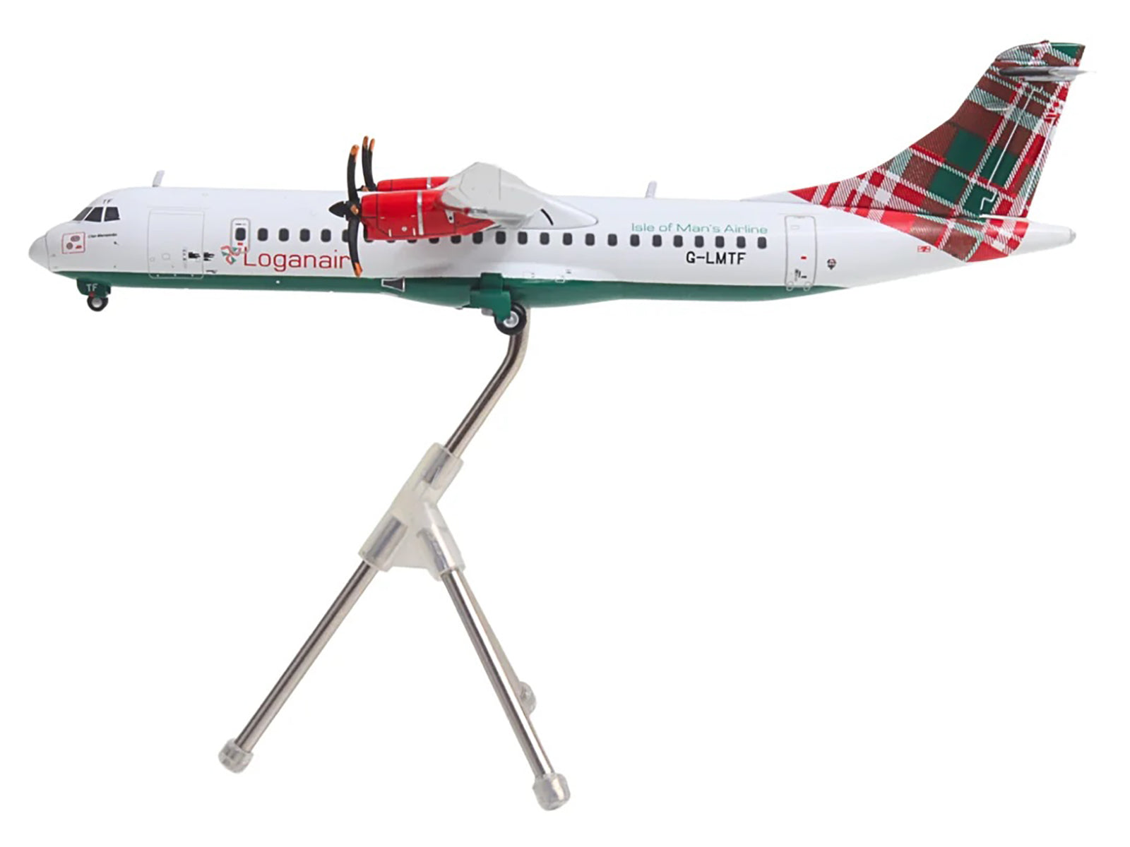 ATR 72-600 Commercial Aircraft "Loganair - Isle of Man's Airline" (G-LMTF) White with Green and Red Plaid Tail "Gemini 200" Series 1/200 Diecast Model Airplane by GeminiJets - image 2