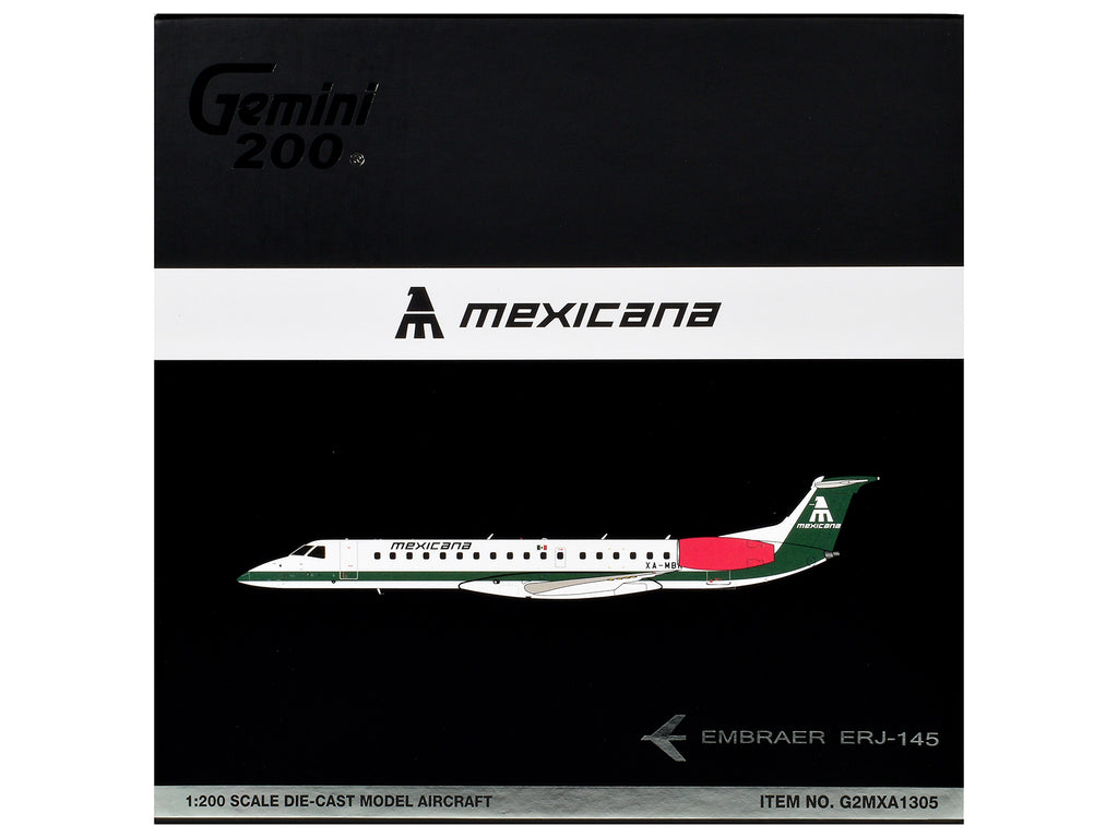 Embraer ERJ-145 Commercial Aircraft "Mexicana de Aviacion" (XA-MBR) White with Green Stripes and Tail "Gemini 200" Series 1/200 Diecast Model by GeminiJets - image 3