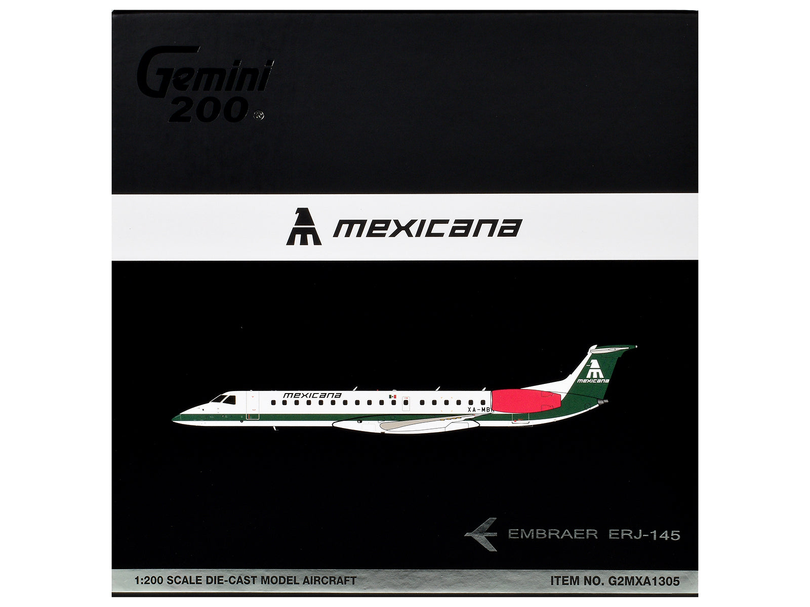 Embraer ERJ-145 Commercial Aircraft "Mexicana de Aviacion" (XA-MBR) White with Green Stripes and Tail "Gemini 200" Series 1/200 Diecast Model by GeminiJets - image 3